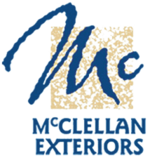McClellan Exteriors contractor logo in blue and gold